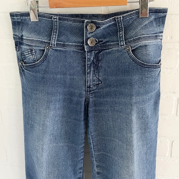 Vintage Y2K Denim Jeans Kansas Mid Rise Dark/Mid Wash Blue Cotton blend Sz 32 - Picture 3 of 14